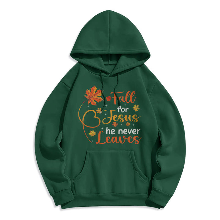 Christianartworkshop Fall For Jesus He Never Leaves Autumn Faith Felpa con cappuccio in poliestere foderata in pile - Verde - 2XL - image 7