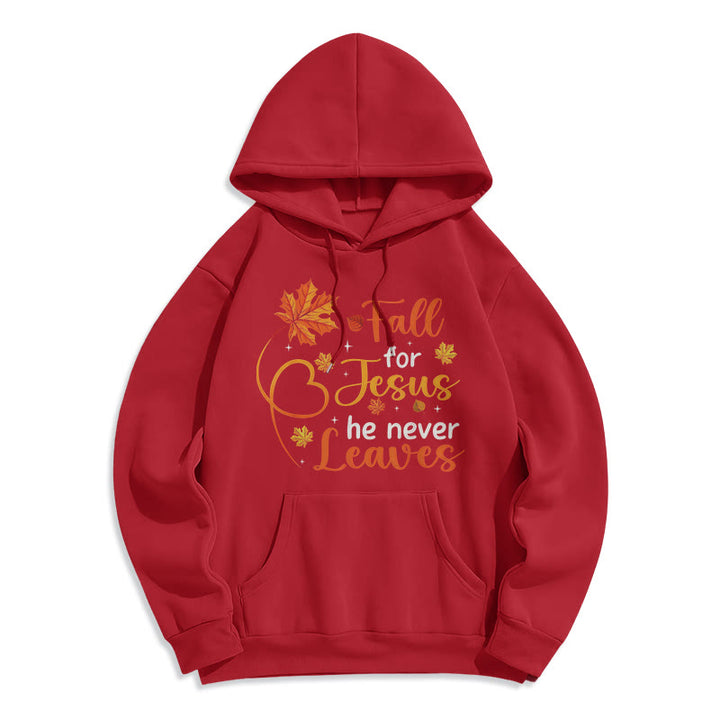 Christianartworkshop Fall For Jesus He Never Leaves Autumn Faith Felpa con cappuccio in poliestere foderata in pile - Rosso - 2XL - image 6