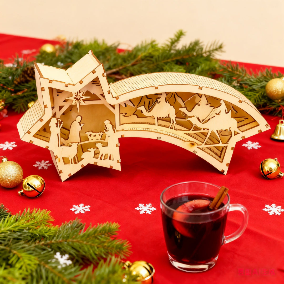 Christianartworkshop Decorazione per la Natività in Legno a Forma di Stella: Storia Sacra e Devozione Artistica - Natività - image 0