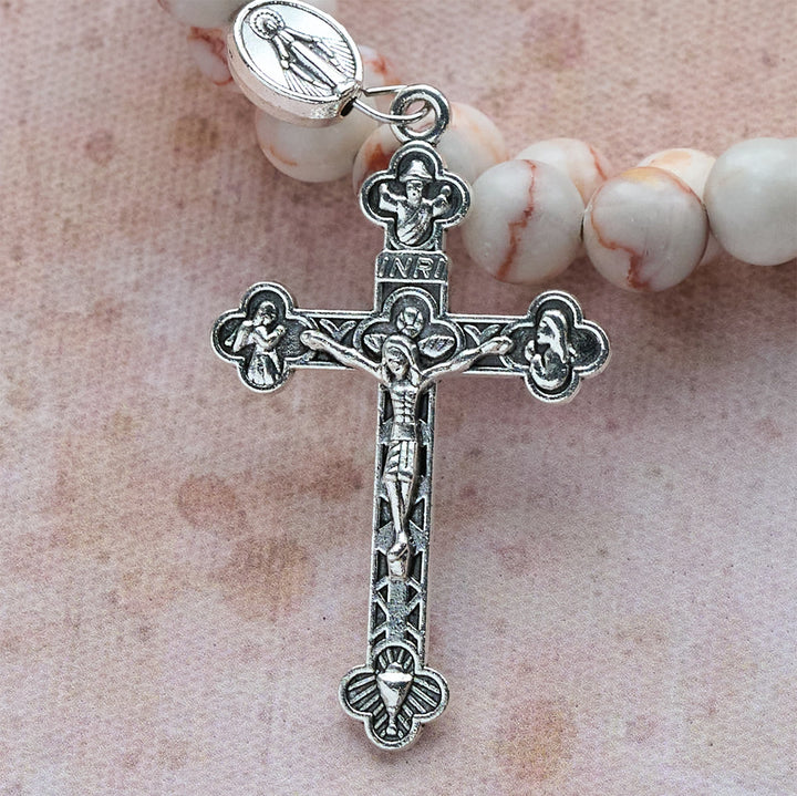 Bracciale rosario in filo di memoria con venature in palissandro e pietra opaca Web di Christianartworkshop con medaglie mariane - image 8