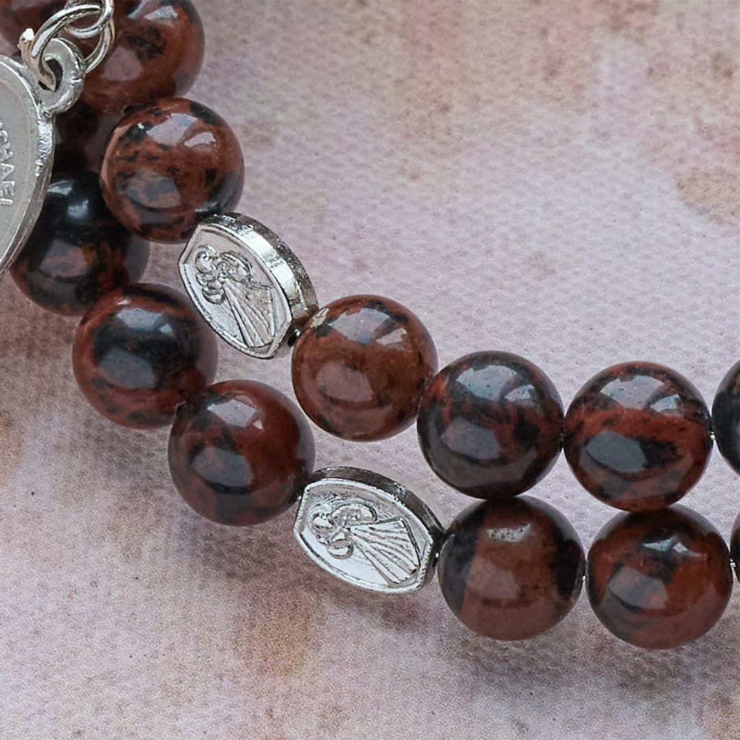 Christianartworkshop Bracciale rosario in filo di memoria in ossidiana mogano naturale con Gesù - image 6