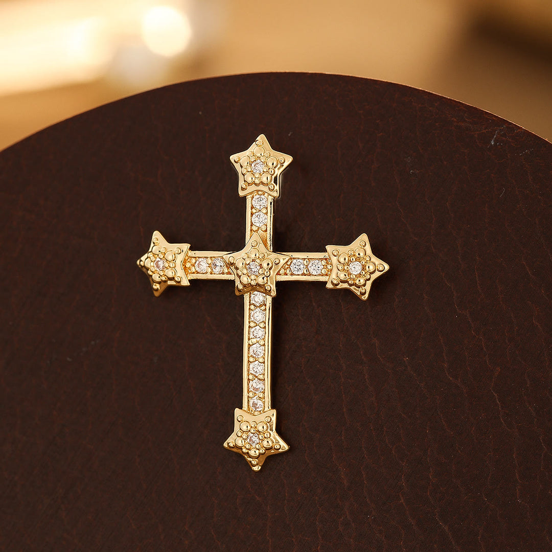 Serie di croci in rame multi-design di Christianartworkshop: diverse opzioni di stile per l'abbigliamento religioso - Croce Stellare - D'oro - image 3