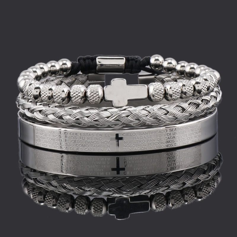 Set di bracciali con croce impilabili Christianartworkshop : integrazione della fede alla moda - preghiera spagnola - Argento - image 4