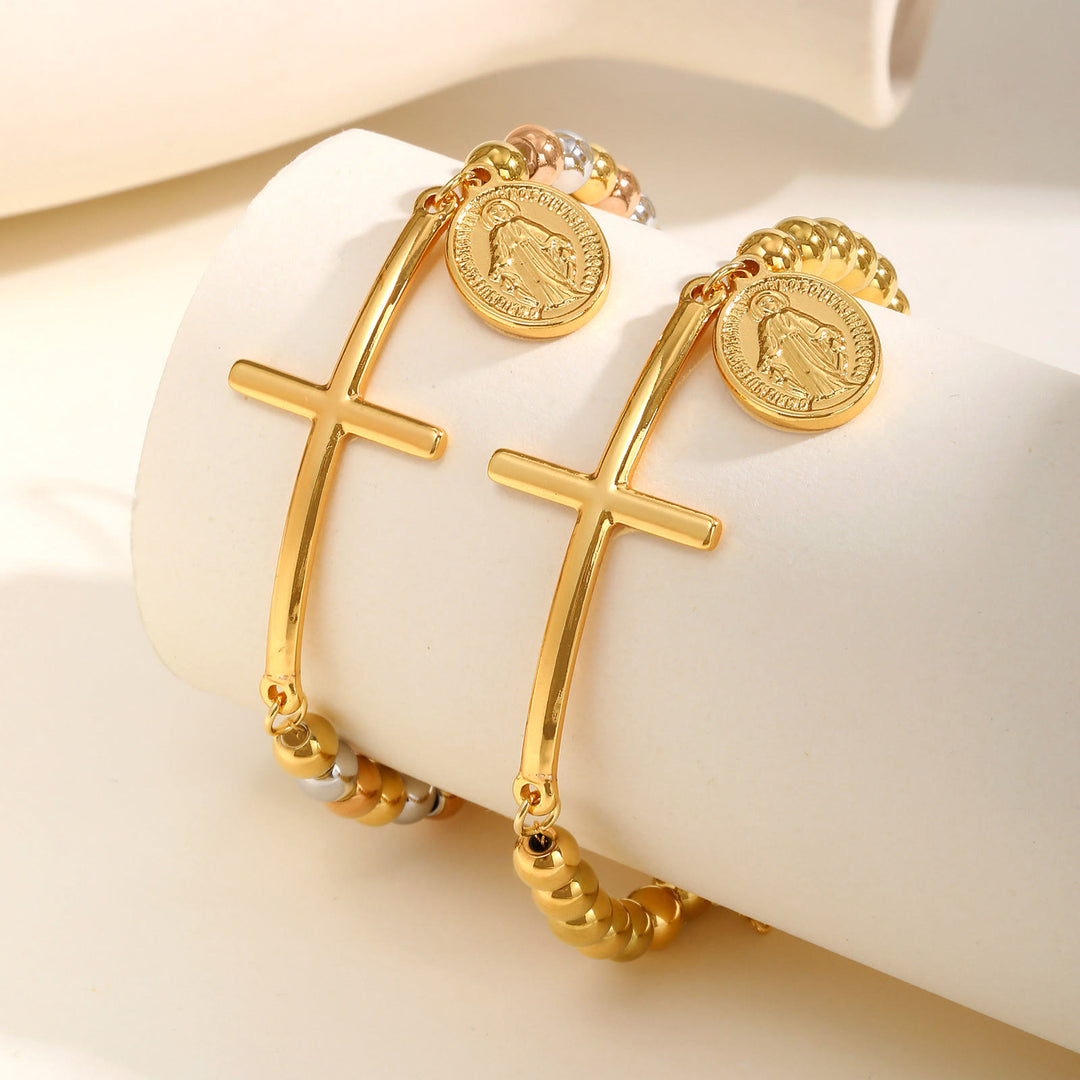 Bracciale con perline a forma di croce e Madonna Christianartworkshop : simbolo spirituale dall'eleganza raffinata - image 2