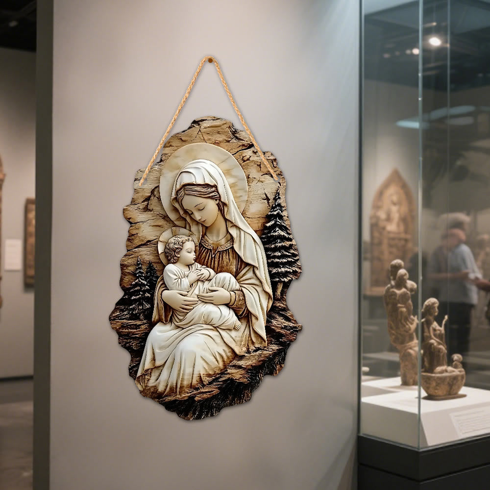 Christianartworkshop Decorazione da appendere in legno di pino: Madonna col Bambino e Buon Pastore - Madonna col Bambino - image 6