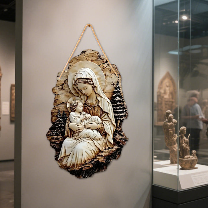 Christianartworkshop Decorazione da appendere in legno di pino: Madonna col Bambino e Buon Pastore - Madonna col Bambino - image 6