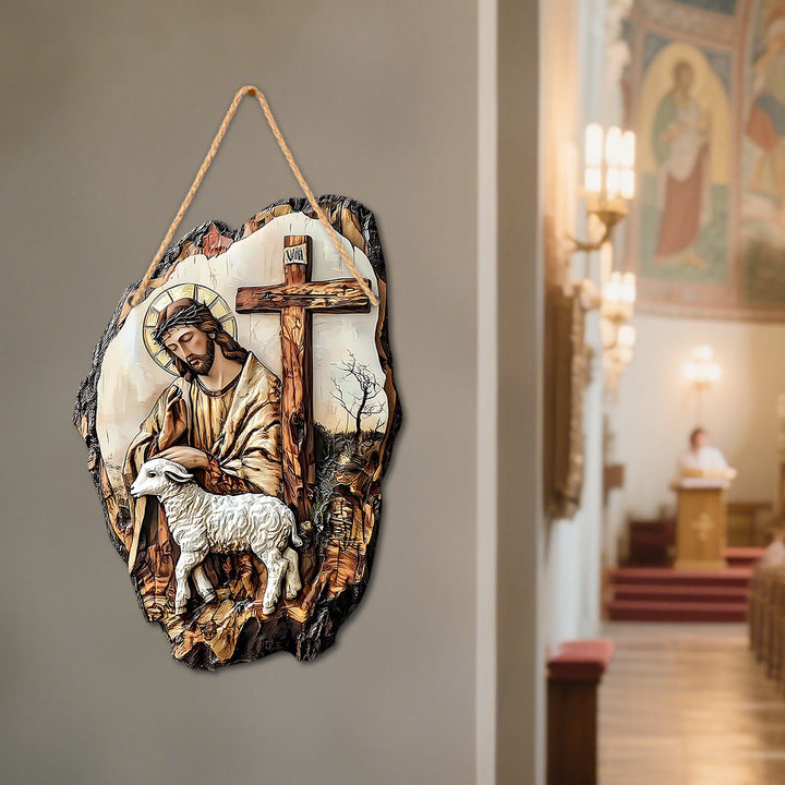Christianartworkshop Decorazione da appendere in legno di pino: Madonna col Bambino e Buon Pastore - image 5