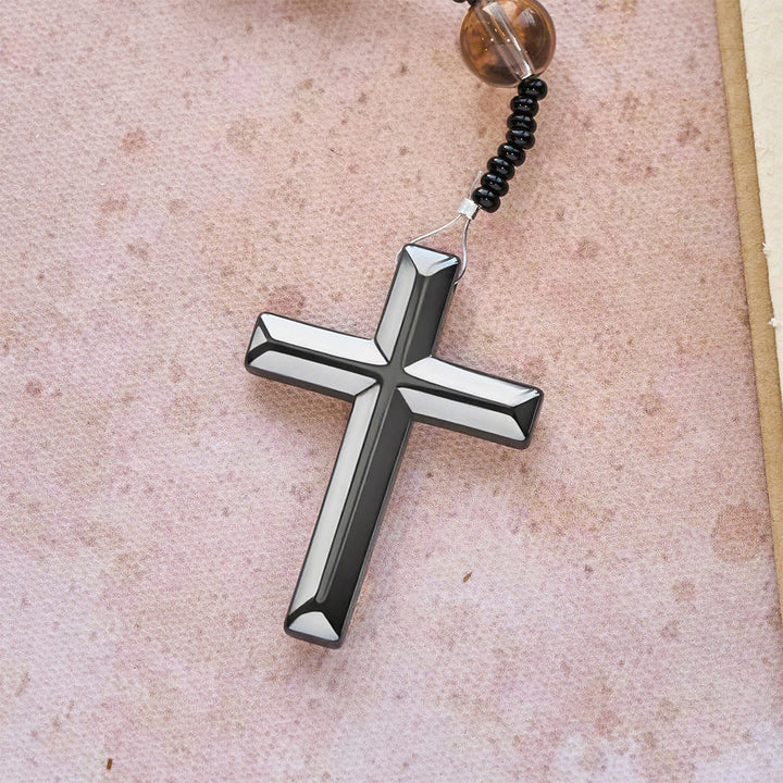 Rosario con perline di pietra fiammeggiante luminosa cangiante Christianartworkshop e croce - image 12