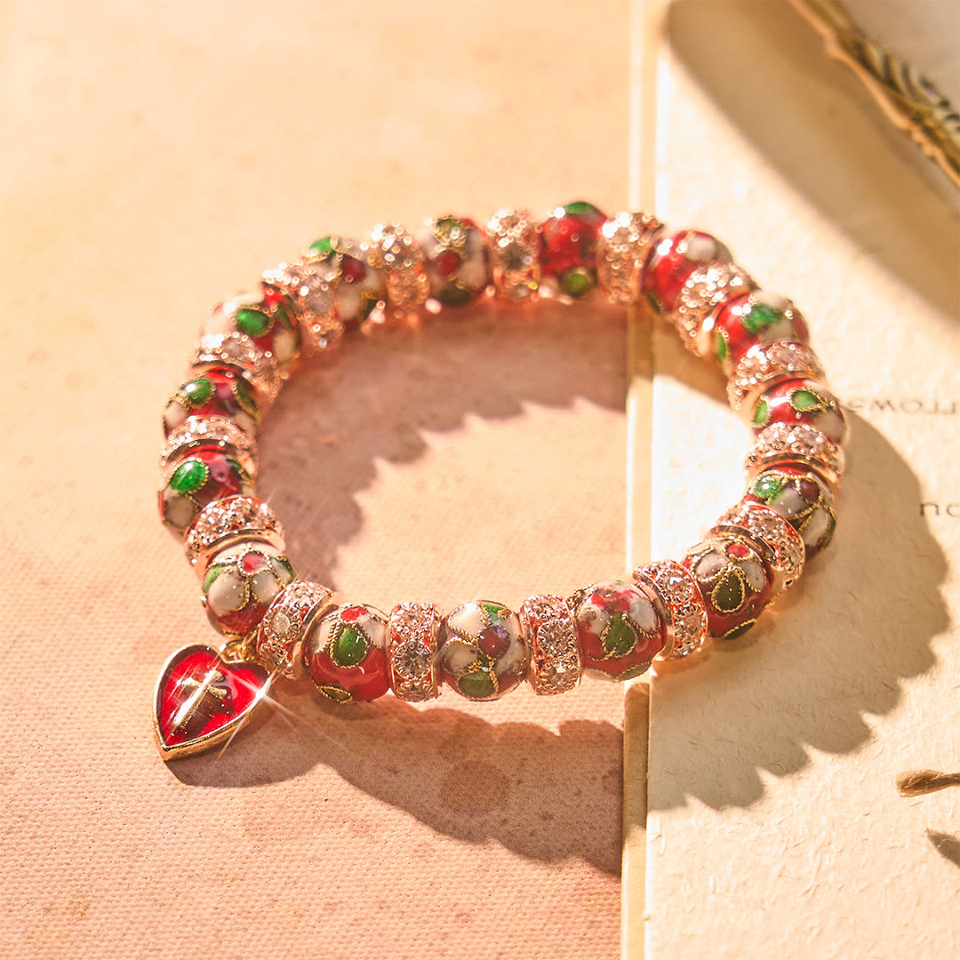 Bracciale artigianale in smalto rosso con perline e ciondolo a forma di cuore con croce di Christianartworkshop - image 4