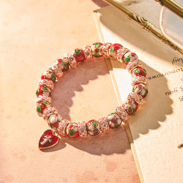 Bracciale artigianale in smalto rosso con perline e ciondolo a forma di cuore con croce di Christianartworkshop - image 5