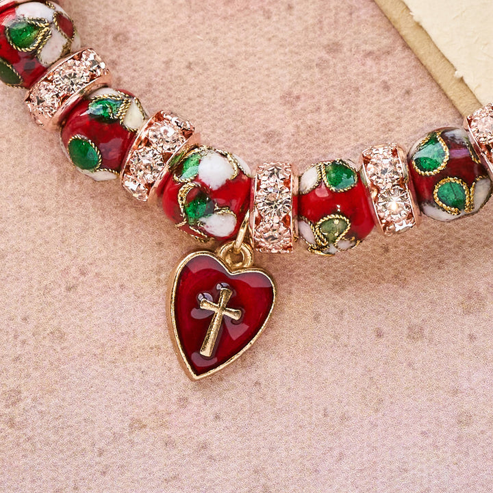Bracciale artigianale in smalto rosso con perline e ciondolo a forma di cuore con croce di Christianartworkshop - image 8