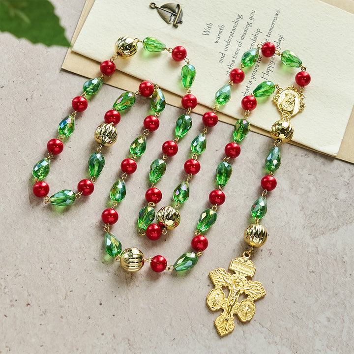 Christianartworkshop Crocifisso del Perdono Rosario di Natale decorato: fedele compagno e decorazione festiva - Rosario di Natale - image 0