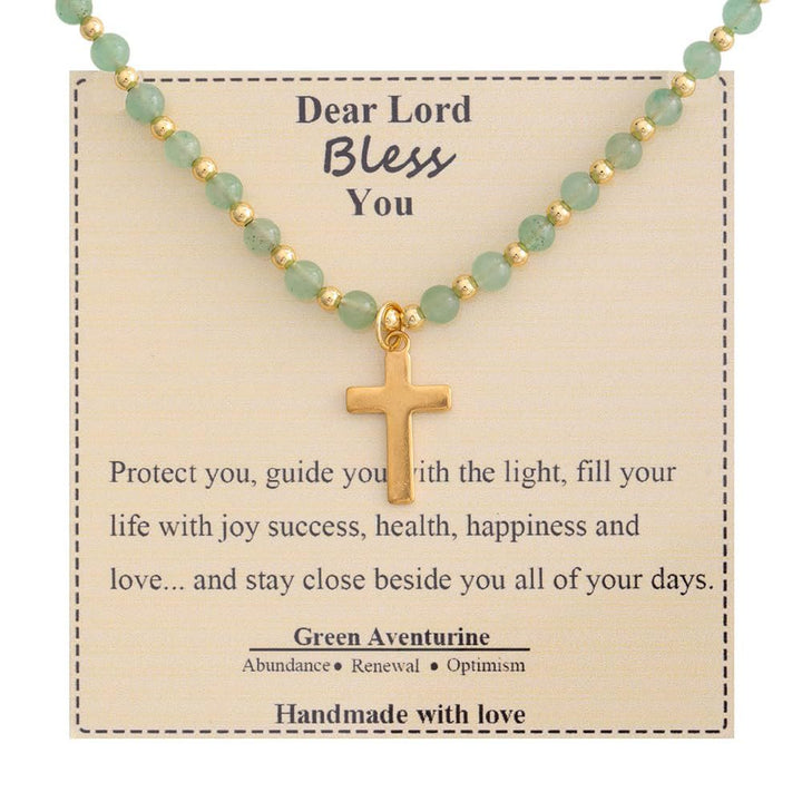 Christianartworkshop Collana con croce in pietra benedetta: ciondolo con gemma naturale e accento di devozione silenziosa - Avventurina verde - image 15