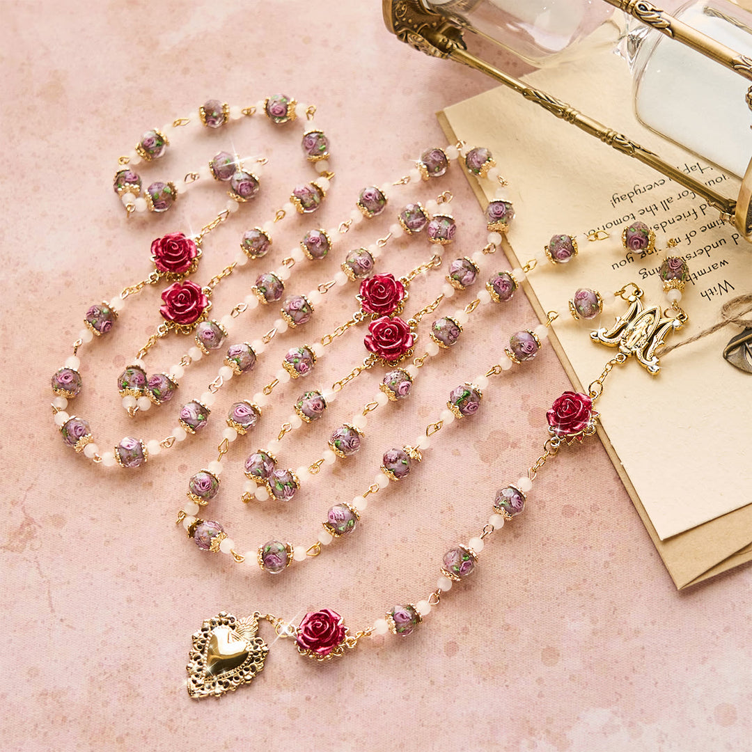 Christianartworkshop Rosario devozionale con accenti di rosa e Sacro Cuore: fede gentile per la preghiera quotidiana - image 2