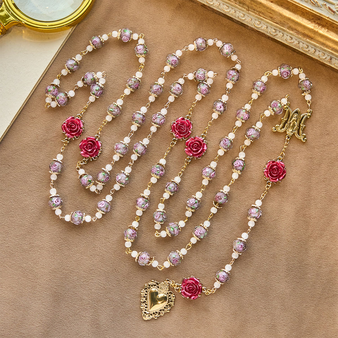 Christianartworkshop Rosario devozionale con accenti di rosa e Sacro Cuore: fede gentile per la preghiera quotidiana - image 4