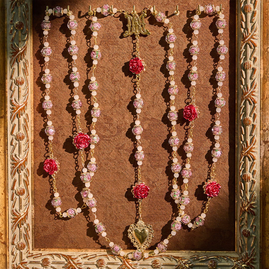 Christianartworkshop Rosario devozionale con accenti di rosa e Sacro Cuore: fede gentile per la preghiera quotidiana - Rosario a tema rosa - image 0