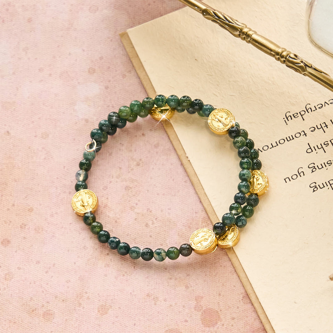 Bracciale rosario in filo di agata e erba d'acqua di Christianartworkshop: tenera devozione per i momenti quotidiani - Circonferenza del polso: 7,08"-9,06''/18-23 cm - image 0