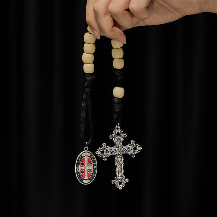 Rosario tascabile con perline di legno di Christianartworkshop con protezione di San Benedetto - image 1