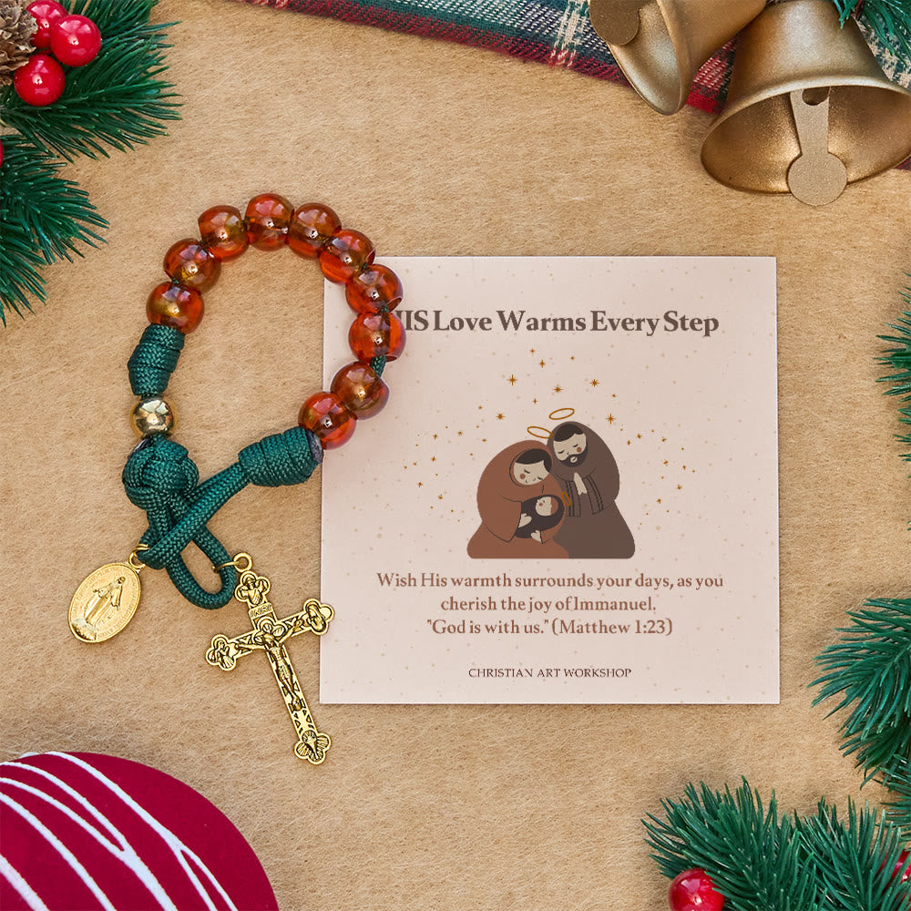Christianartworkshop Regalo di Natale: Rosario portatile color ambra con benedizione natalizia: la grazia di Maria in ogni nodo - Il suo amore riscalda ogni passo - image 0