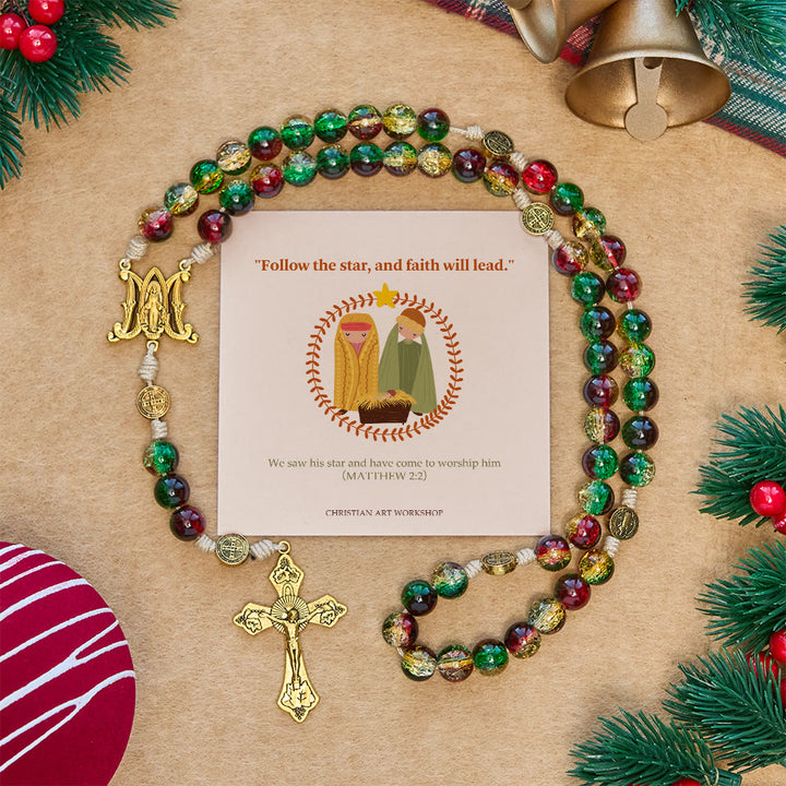 Christianartworkshop Regalo di Natale: Rosario di vetro natalizio con croce: celebrazione fedele e splendore festivo - MATTEO 2:2 - image 0