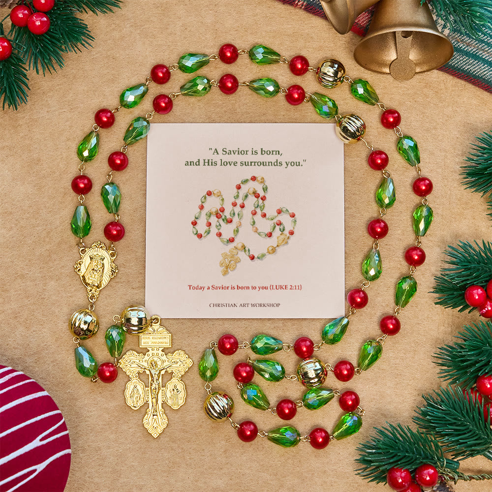 Christianartworkshop Regalo di Natale: Crocifisso del Perdono Rosario di Natale decorato: fedele compagno e decorazione festiva - LUCA 2:11 - image 0