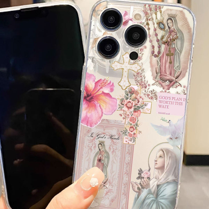 Custodia per telefono con motivo Fede e Fiori di Christianartworkshop: ISAIA 10:18 e il simbolo della Madonna per l'uso quotidiano - image 1