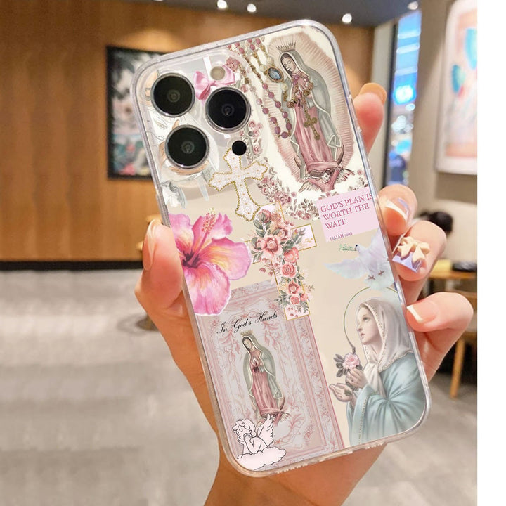 Custodia per telefono con motivo Fede e Fiori di Christianartworkshop: ISAIA 10:18 e il simbolo della Madonna per l'uso quotidiano - image 2