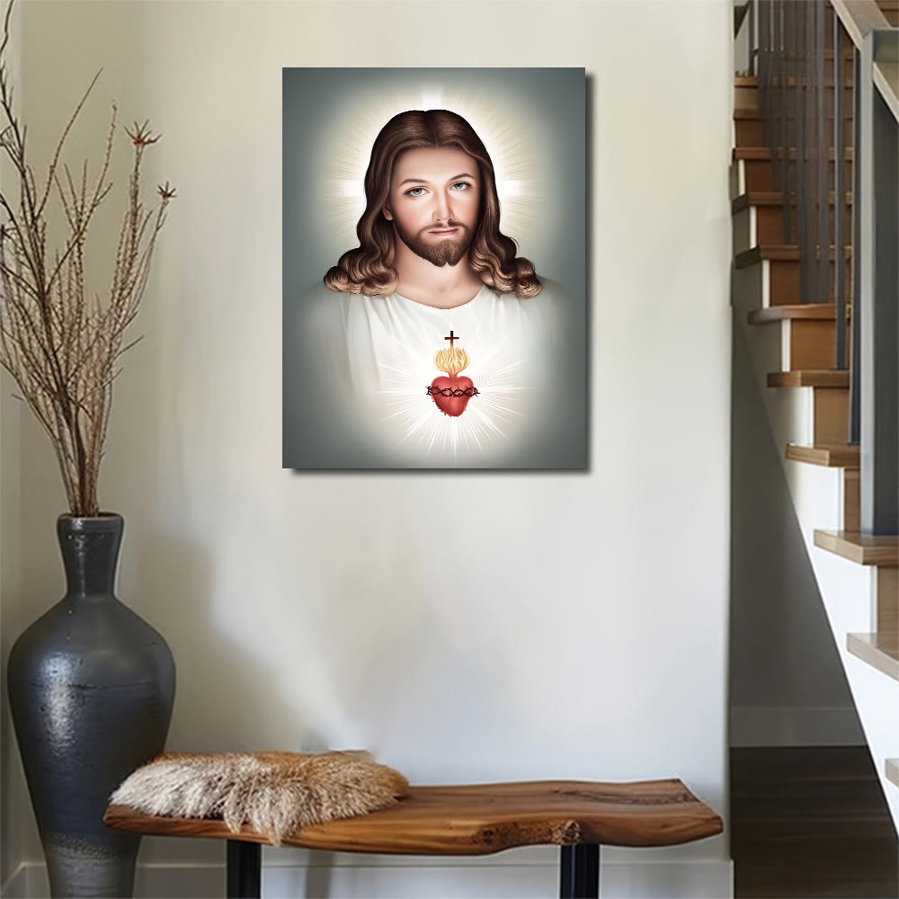 Christianartworkshop Gesù con Sacro Cuore: Arte murale: Fede gentile per l'arredamento della casa - image 1