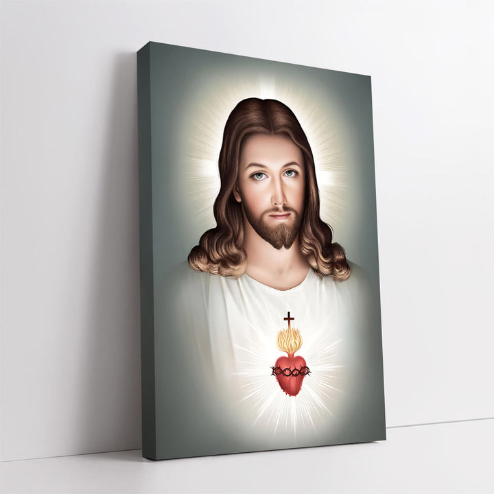 Christianartworkshop Gesù con Sacro Cuore: Arte murale: Fede gentile per l'arredamento della casa - Quadro su tela incorniciato - 13,77"*19,58"*0,7"/35*50*1,8 cm - image 0
