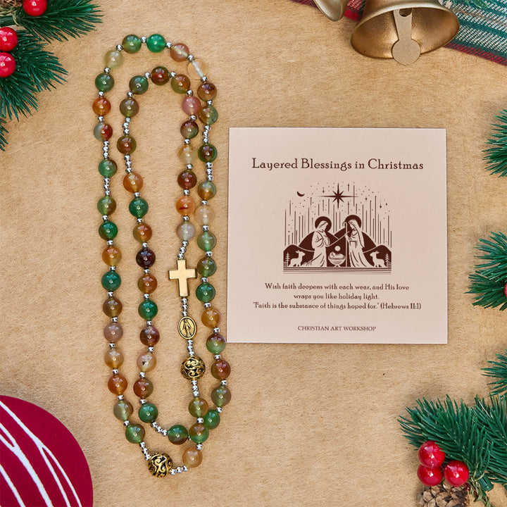 Christianartworkshop Regalo di Natale: Braccialetto rosario multistrato in malachite con croce e medaglia - Benedizioni a strati nel Natale - image 0