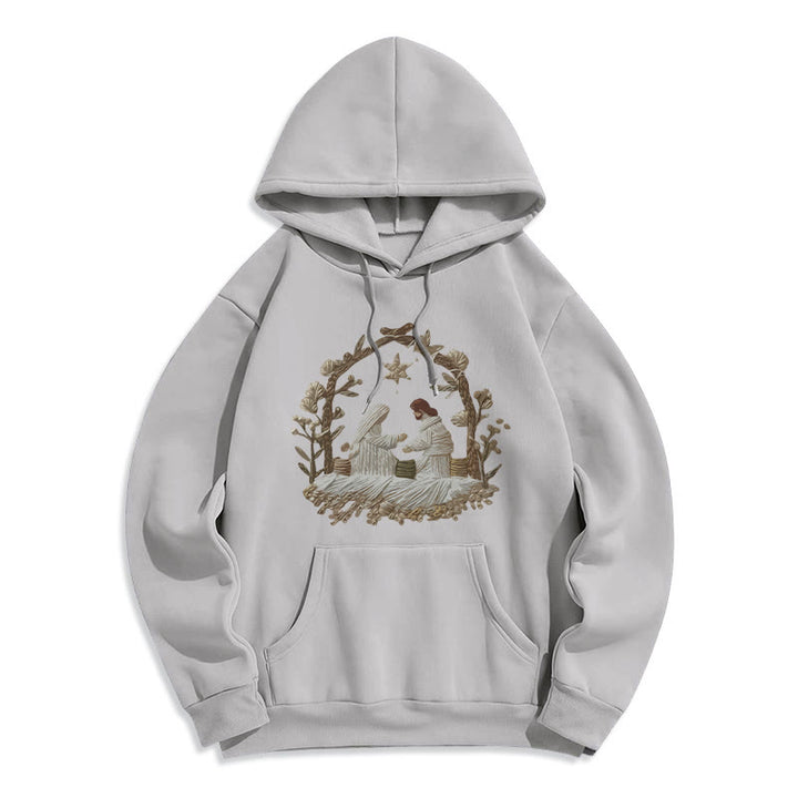 Felpa con cappuccio natalizia Natività di Christianartworkshop, foderata in pile, in poliestere - Grigio - 2XL - image 4