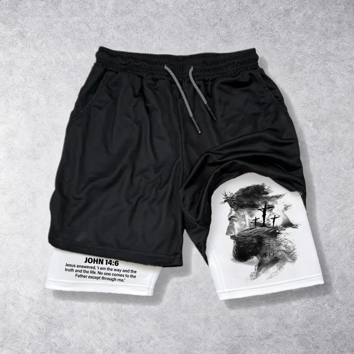 Christianartworkshop Pantaloncini sportivi con motivo di Gesù e croce in Giovanni 14:6: indossa Devotion ogni giorno - USA/UK/AU40, UE54 - image 0