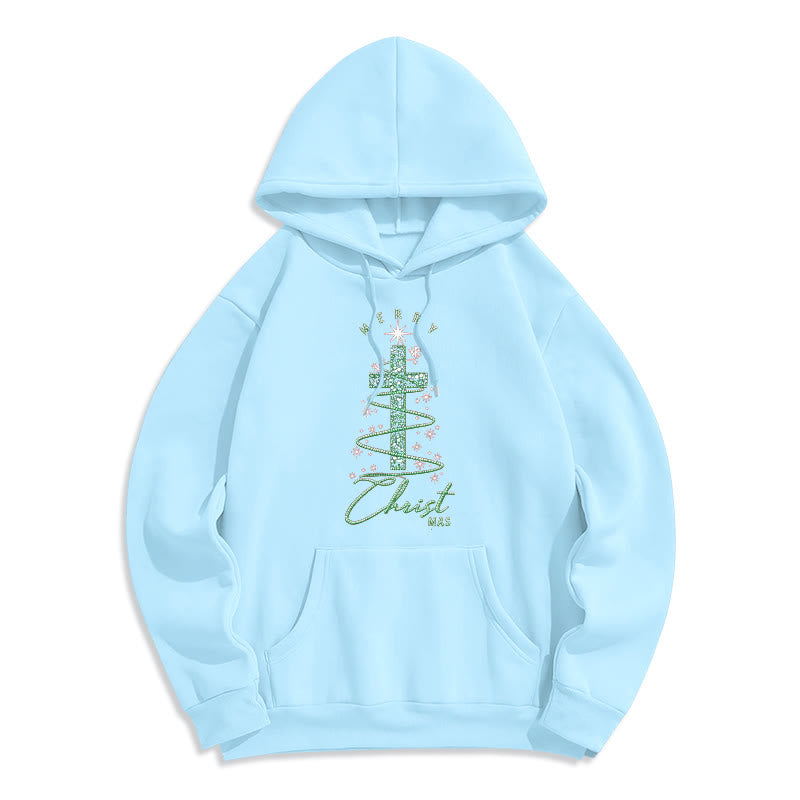 Christianartworkshop Felpa con cappuccio in poliestere foderata in pile a forma di albero di Natale a forma di croce scintillante - Blu - 2XL - image 8