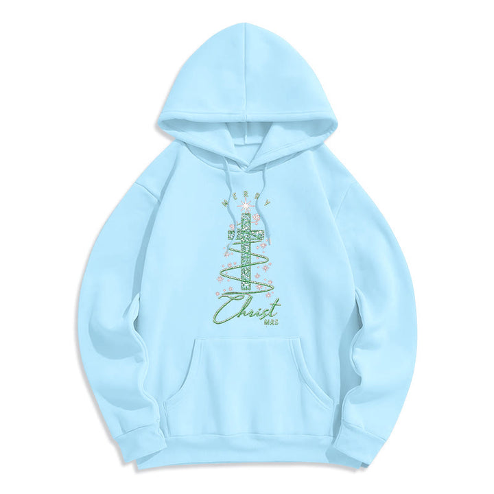 Christianartworkshop Felpa con cappuccio in poliestere foderata in pile a forma di albero di Natale a forma di croce scintillante - Blu - 2XL - image 8