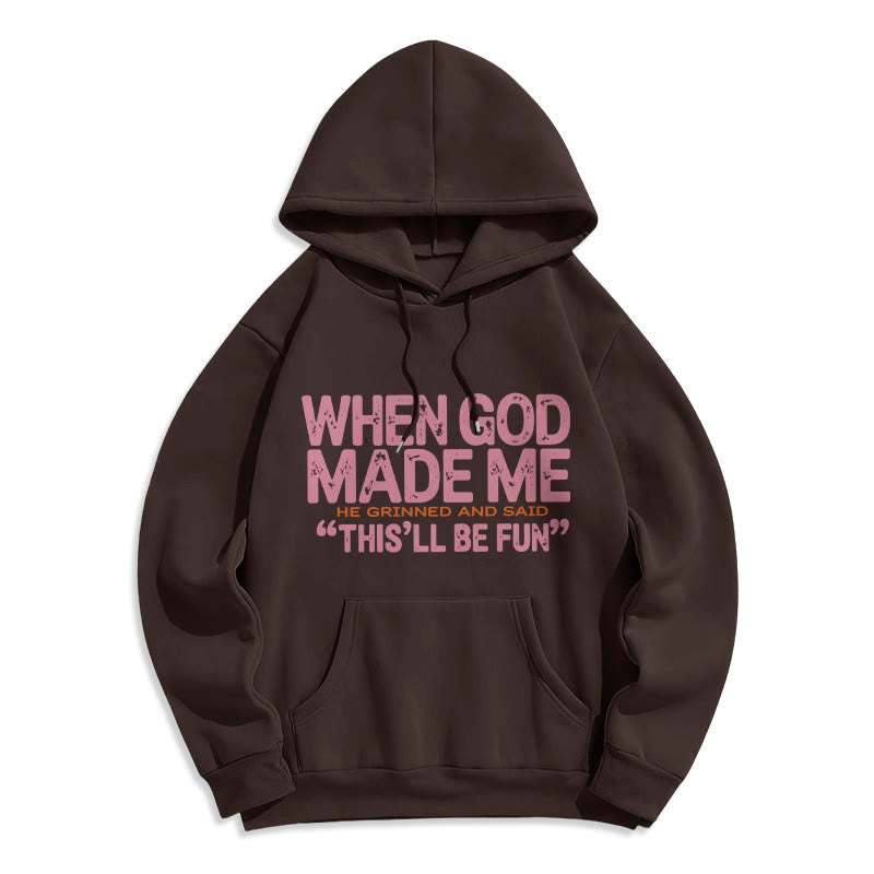 Felpa con cappuccio in poliestere foderata in pile con citazione di fede Christianartworkshop When God Made Me - Marrone - 2XL - image 1