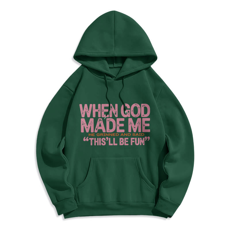 Felpa con cappuccio in poliestere foderata in pile con citazione di fede Christianartworkshop When God Made Me - Verde - 2XL - image 5
