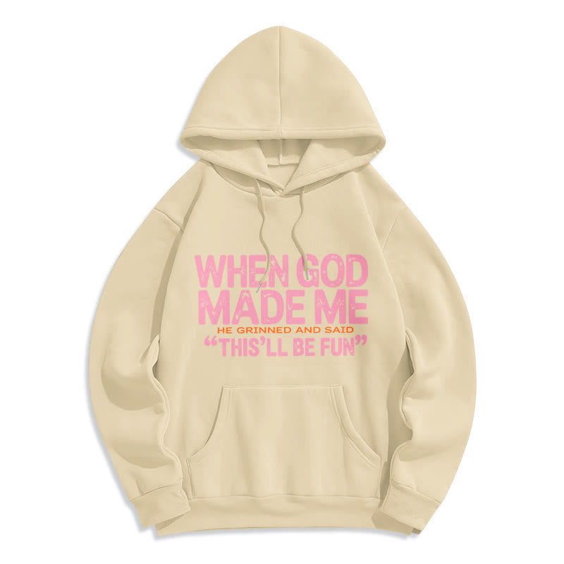 Felpa con cappuccio in poliestere foderata in pile con citazione di fede Christianartworkshop When God Made Me - Beige - 2XL - image 4