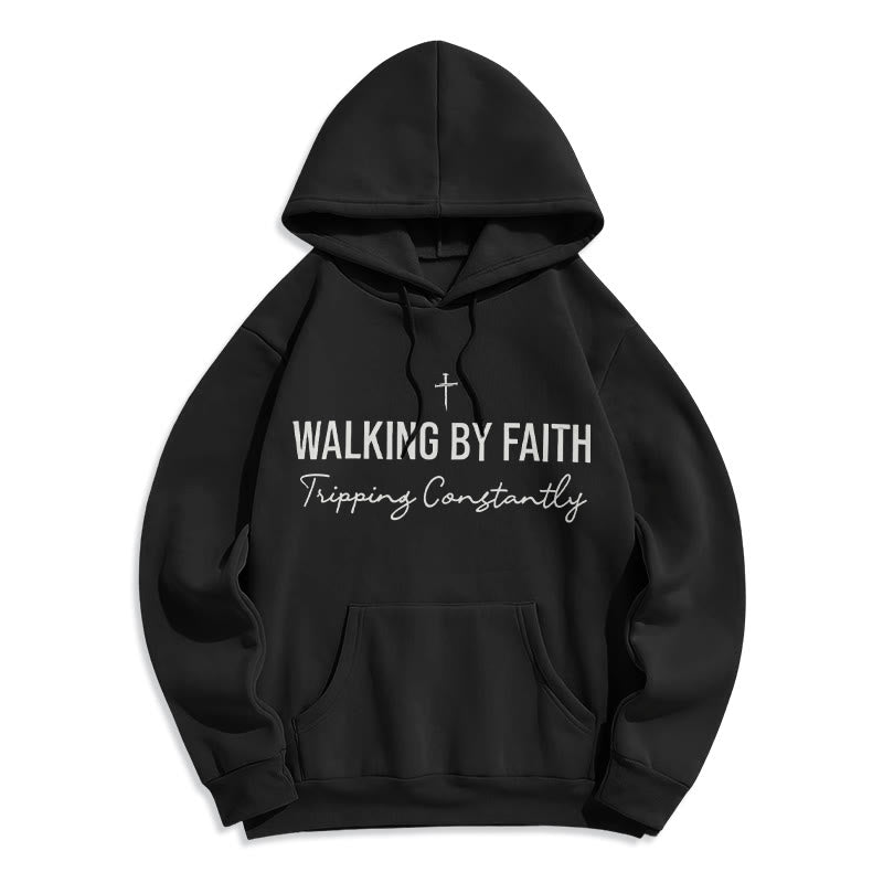 Felpa con cappuccio in poliestere foderata in pile "Walking By Faith" di Christianartworkshop - Nero - 2XL - image 6
