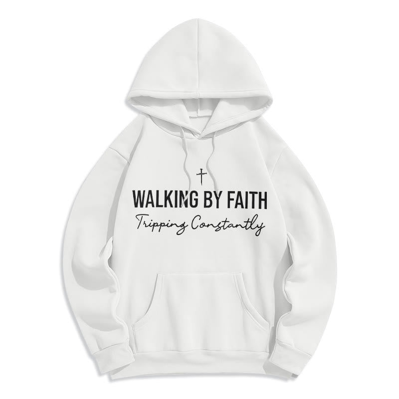 Felpa con cappuccio in poliestere foderata in pile "Walking By Faith" Christianartworkshop - Bianco - 2XL - image 3