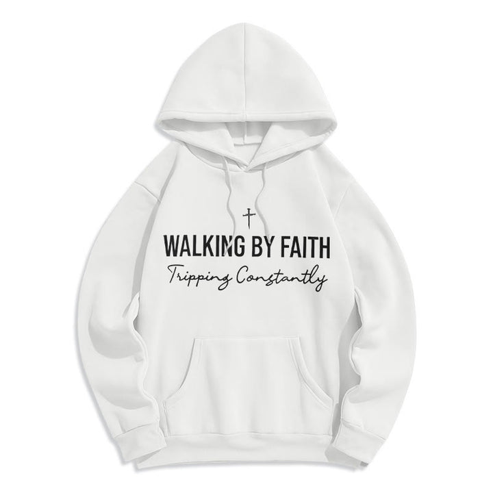 Felpa con cappuccio in poliestere foderata in pile "Walking By Faith" Christianartworkshop - Bianco - 2XL - image 3