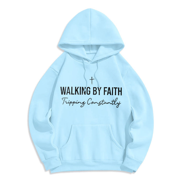 Felpa con cappuccio in poliestere foderata in pile "Walking By Faith" Christianartworkshop - Blu - 2XL - image 7