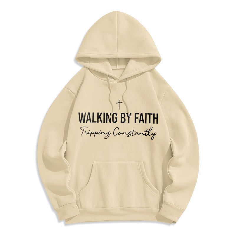Felpa con cappuccio in poliestere foderata in pile "Walking By Faith" di Christianartworkshop - Beige - 2XL - image 2