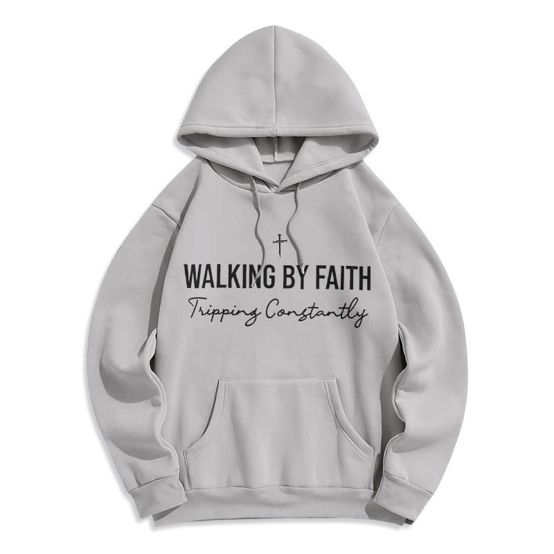 Felpa con cappuccio in poliestere foderata in pile "Walking By Faith" di Christianartworkshop - Grigio - 2XL - image 3