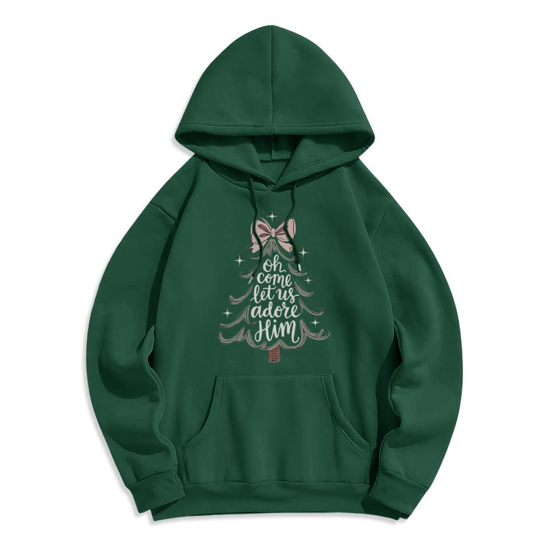 Christianartworkshop Oh Come Let Us Adore Him Felpa con cappuccio in poliestere foderata in pile natalizio - Verde - 2XL - image 2