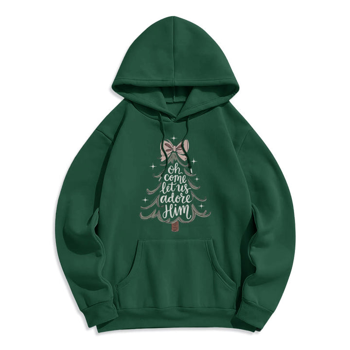 Christianartworkshop Oh Come Let Us Adore Him Felpa con cappuccio in poliestere foderata in pile natalizio - Verde - 2XL - image 2