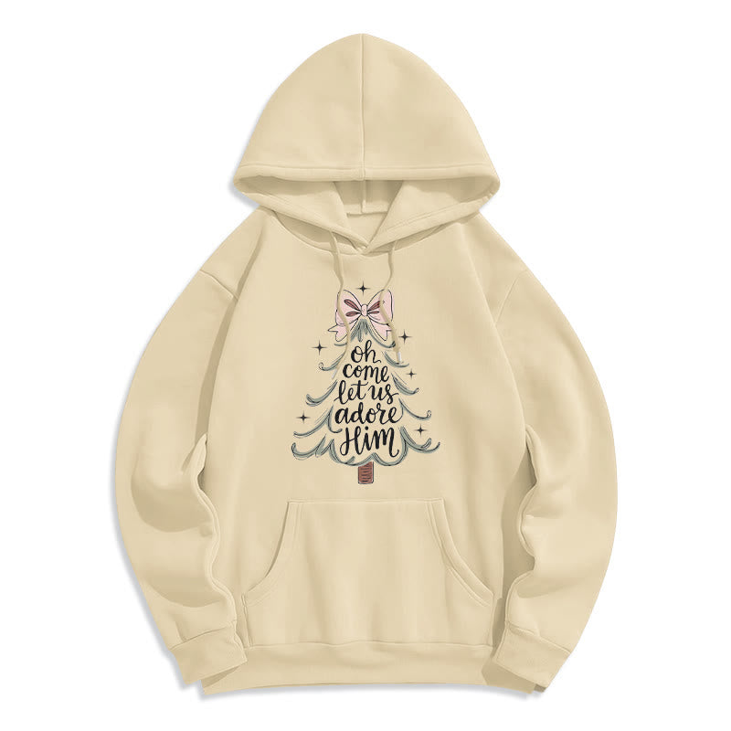 Christianartworkshop Oh Come Let Us Adore Him Felpa con cappuccio in poliestere foderata in pile natalizio - Beige - 2XL - image 3