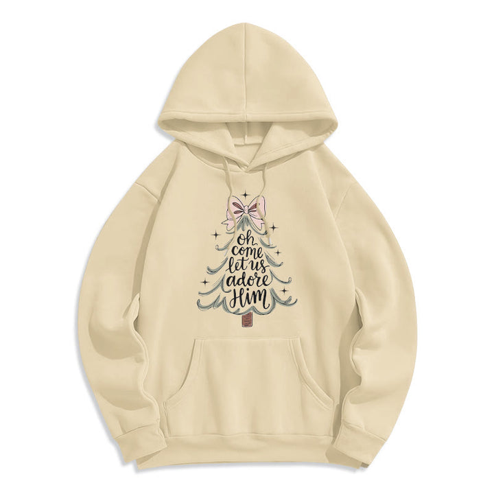 Christianartworkshop Oh Come Let Us Adore Him Felpa con cappuccio in poliestere foderata in pile natalizio - Beige - 2XL - image 3