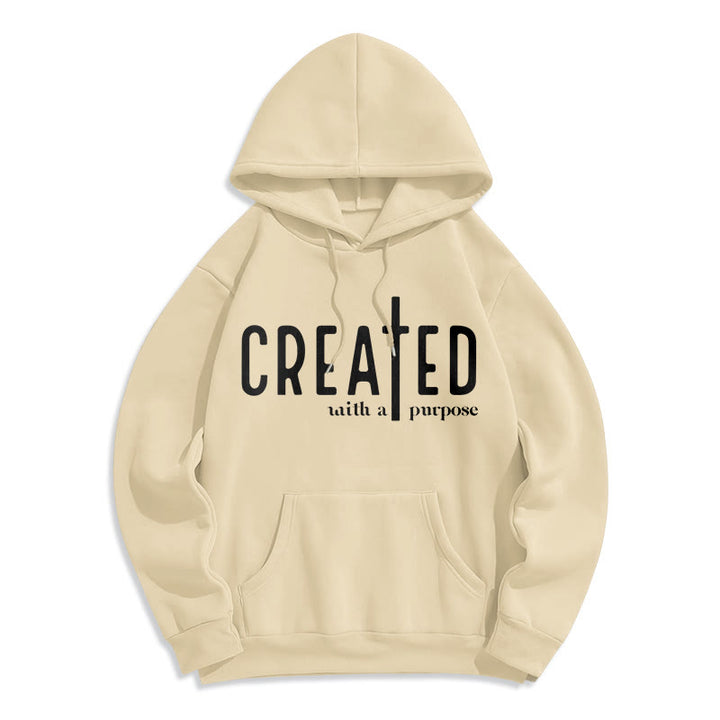 Felpa con cappuccio in poliestere foderata in pile "Created With a Purpose" Christianartworkshop - Beige - 2XL - image 3