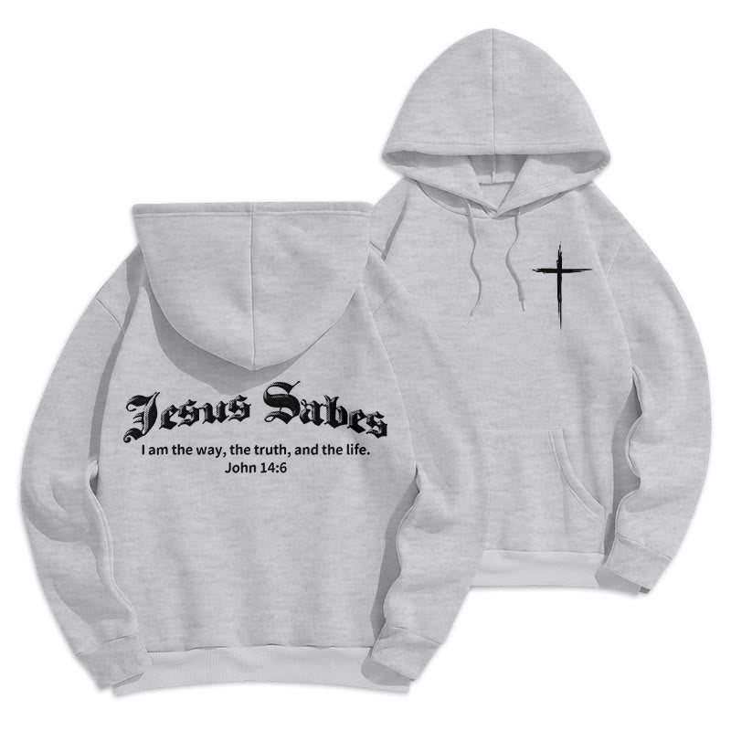 Christianartworkshop Gesù salva Giovanni 14:6 Felpa con cappuccio in poliestere foderata in pile - Grigio - 2XL - image 0
