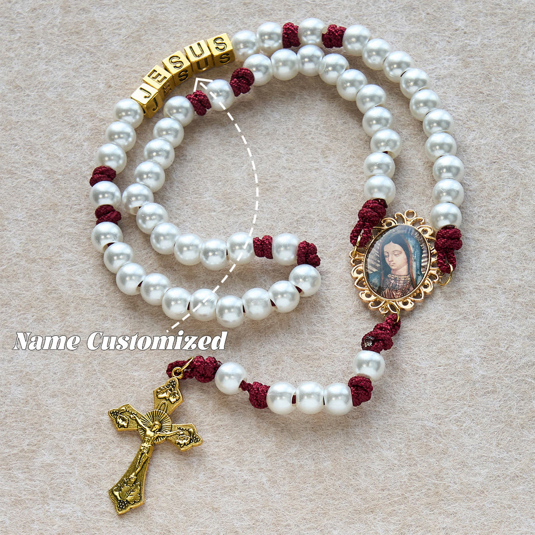 Christianartworkshop Grazioso rosario bianco personalizzato con paracord bordeaux e lettere personalizzate di GESÙ - Nome personalizzato(tutto in maiuscolo) - image 3